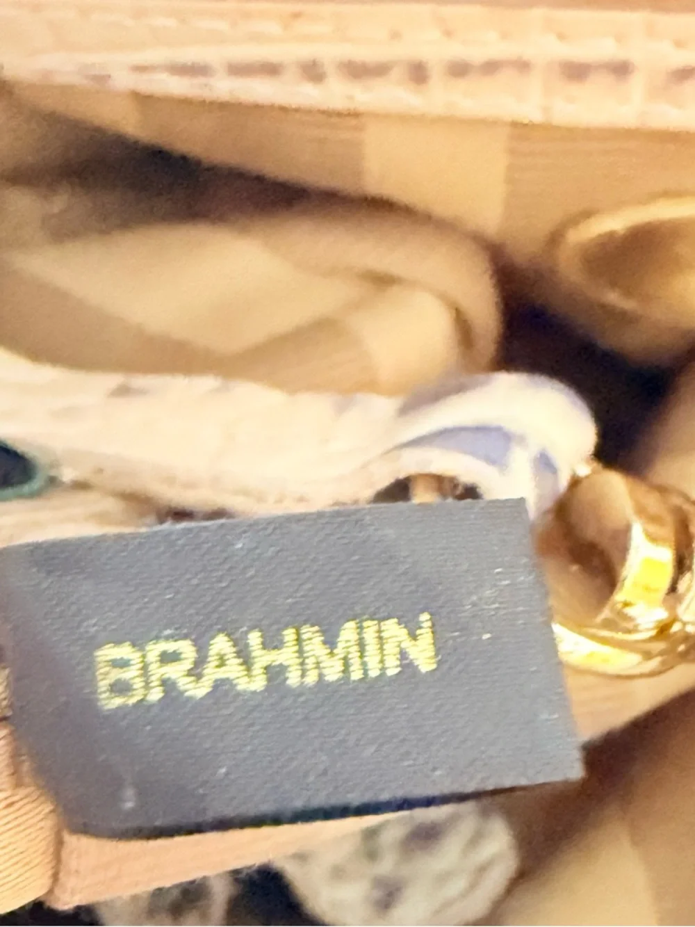 Brahmin Mini Asher Corsica Vineyard Navy Striped Croc Leather Satchel
